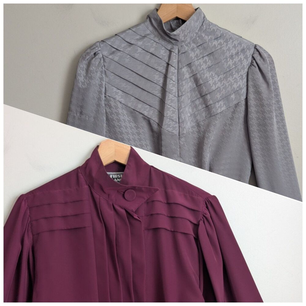 Vintage 80s Does 40s Glam Blouse Lot 2 Silky Retro New Wave Secretary Coquette